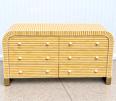 Bone Inlay 6 Drawers Chest - Almond Stripe