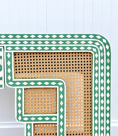 Bone Inlay Rattan Console - Seafoam Green Moroccan