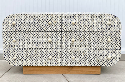 Bone Inlay Chest of 6 Drawers - Navy Moroccan