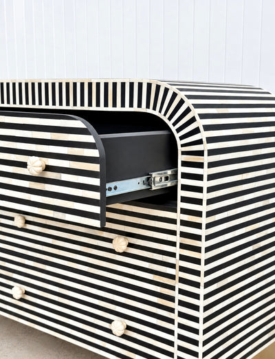 Bone Inlay 6 Drawers Curved Chest - Black Stripe