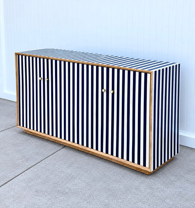 Bone Inlay 4-Door Sideboard - Navy Stripe