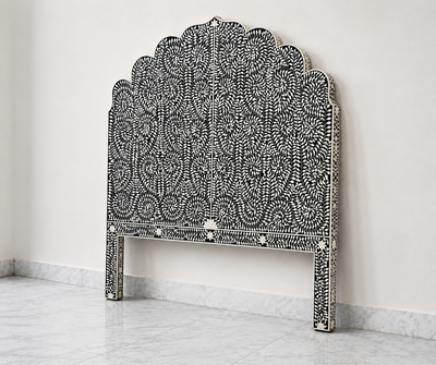 BONE INLAY QUEEN BEDFRAME - BLACK SCROLL VINE