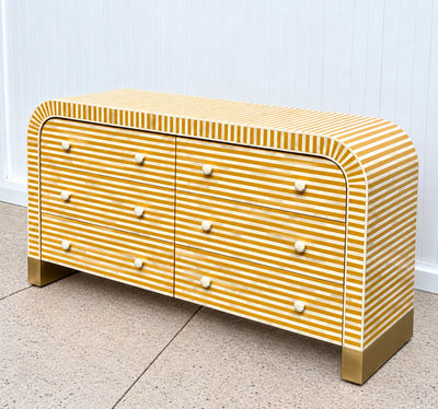 Bone Inlay 6 Drawers Chest - Almond Stripe