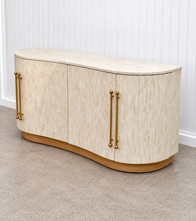 Bone Inlay 4-Door Fluted Curved Sideboard