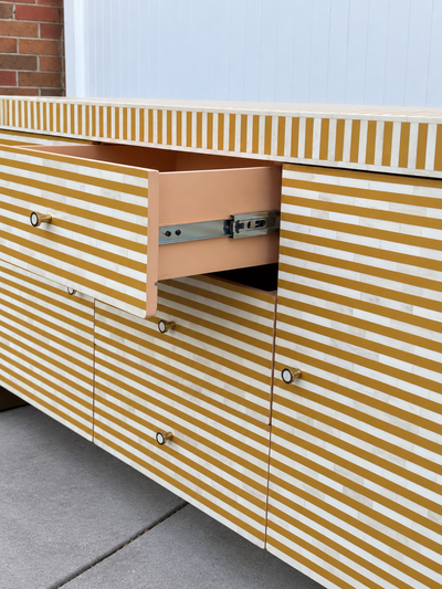 Bone Inlay Curved Sideboard - Almond Stripe