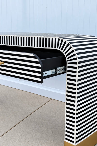 Bone Inlay 2 Drawers Console - Black Stripe