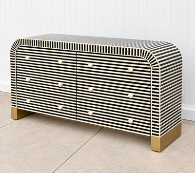 Bone Inlay 6 Drawers Curved Chest - Black Stripe