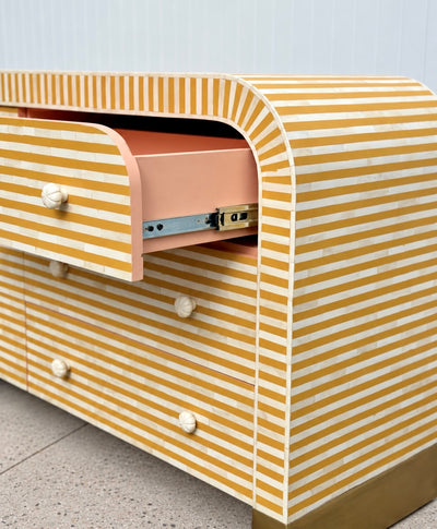 Bone Inlay 6 Drawers Chest - Almond Stripe