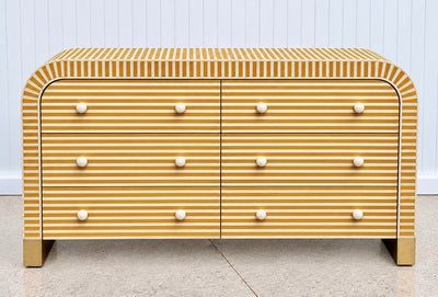 Bone Inlay 6 Drawers Chest - Almond Stripe
