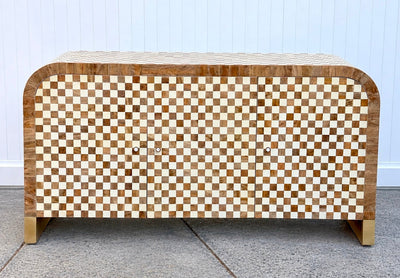 Wood Inlay 3-Door Sideboard - White Checker