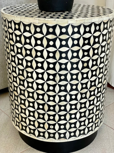 Bone Inlay Round Side Table - Geometric