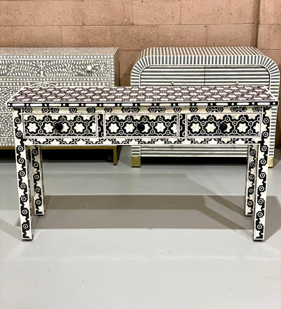 Bone Inlay 3 Drawer Console Table - Black Daisy