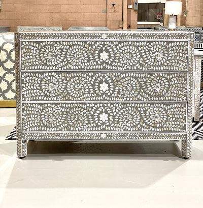 Mother of Pearl Chest of 3 Drawers - Grey Floral