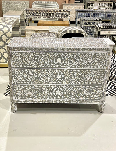 Mother of Pearl Chest of 3 Drawers - Grey Floral