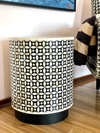 Bone Inlay Round Side Table - Geometric