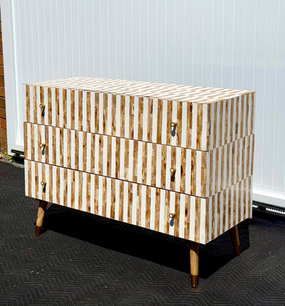 BONE INLAY 3 DRAWERS STRIPED CHEST - DYED BROWN