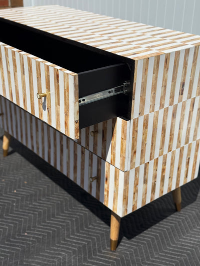 BONE INLAY 3 DRAWERS STRIPED CHEST - DYED BROWN