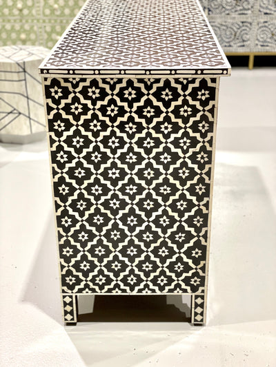Bone Inlay Chest of 7 Drawers - Black Moroccan