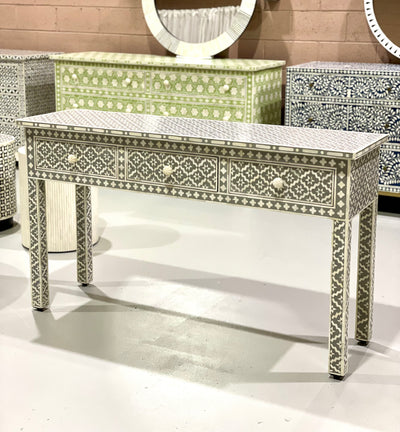 Bone Inlay 3 Drawer Console Table - Grey Moroccan