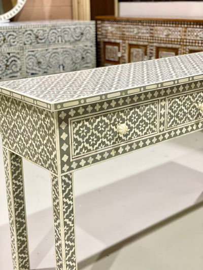 Bone Inlay 3 Drawer Console Table - Grey Moroccan