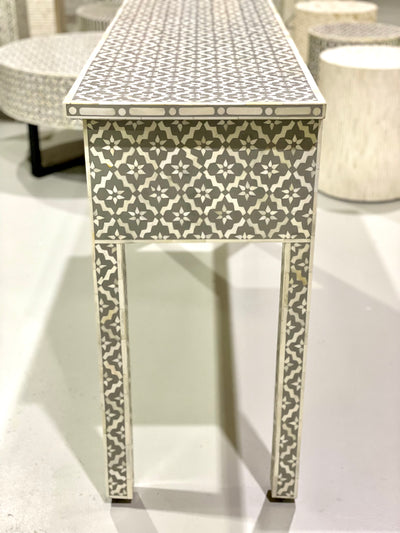Bone Inlay 3 Drawer Console Table - Grey Moroccan