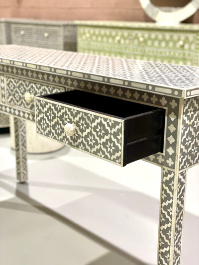 Bone Inlay 3 Drawer Console Table - Grey Moroccan