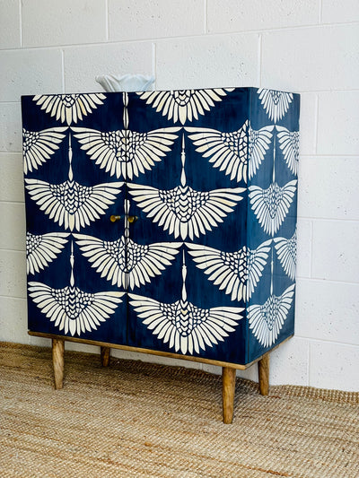 Bone Inlay 2 Door Cabinet - Navy Swan