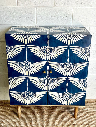Bone Inlay 2 Door Cabinet - Navy Swan
