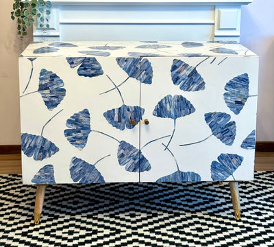 Bone Inlay 2 Door Cabinet - Dyed Blue Floral