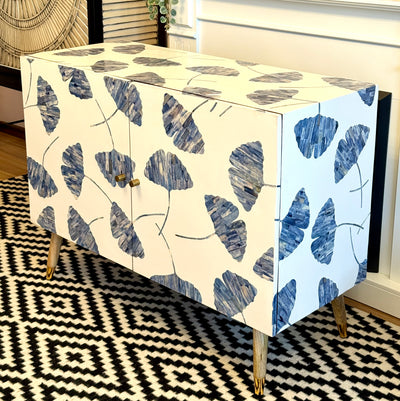 Bone Inlay 2 Door Cabinet - Dyed Blue Floral