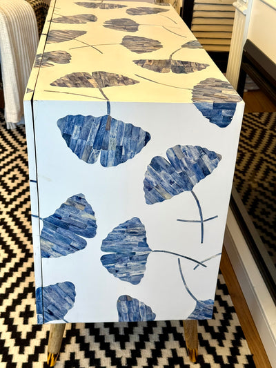 Bone Inlay 2 Door Cabinet - Dyed Blue Floral