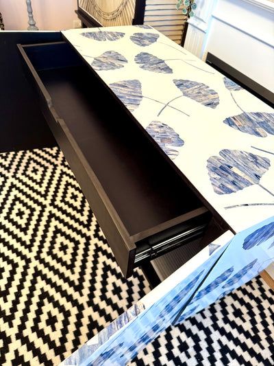 Bone Inlay 2 Door Cabinet - Dyed Blue Floral