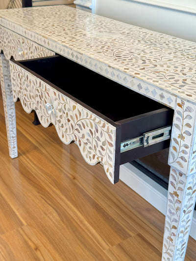 Mother of Pearl 2 Drawer Console - White Floral