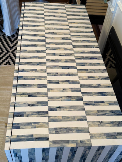 Bone Inlay 3 Drawers Scandinavian Chest With Wooden Legs - Dyed Blue Stripe