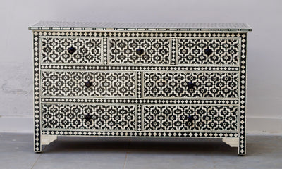 Bone Inlay Chest of 7 Drawers - Black Moroccan
