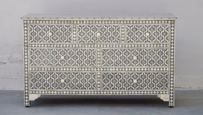 Bone Inlay Chest of 7 Drawers - Grey Wallpaper