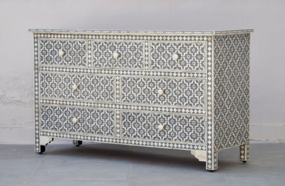 Bone Inlay Chest of 7 Drawers - Grey Wallpaper