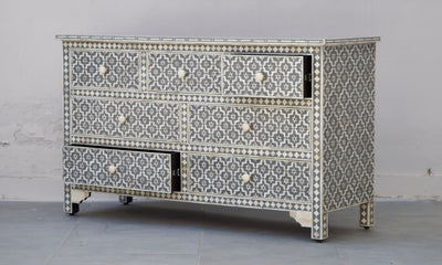 Bone Inlay Chest of 7 Drawers - Grey Wallpaper