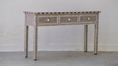 Bone Inlay 3 Drawer Console - Black Geometric