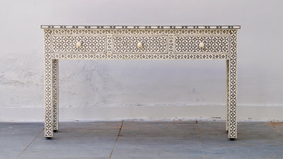 Bone Inlay 3 Drawer Console - Grey Geometric