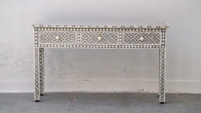 Bone Inlay 3 Drawer Console Table - Grey Moroccan