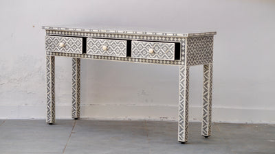 Bone Inlay 3 Drawer Console Table - Grey Moroccan