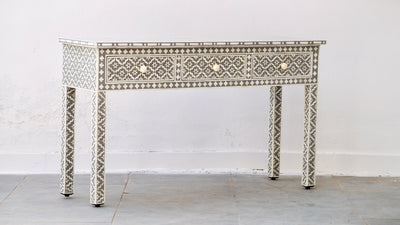 Bone Inlay 3 Drawer Console Table - Grey Moroccan