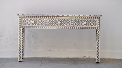 Bone Inlay 3 Drawer Console Table - Grey Moroccan