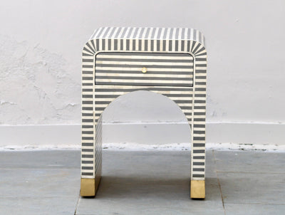 Bone Inlay Bedside Table - Grey Stripe