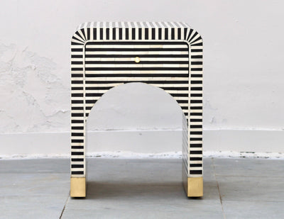 Bone Inlay Bedside Table - Black Stripe