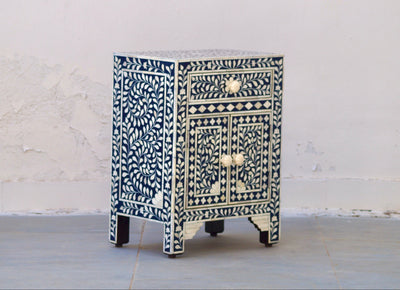 Bone Inlay Bedisde Table - Navy Floral