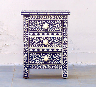 Bone Inlay Bedisde Table - Navy Floral
