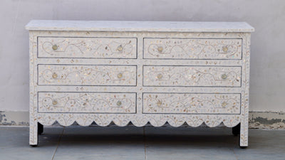 Mother of Pearl Chest of 6 Drawers - White Floral