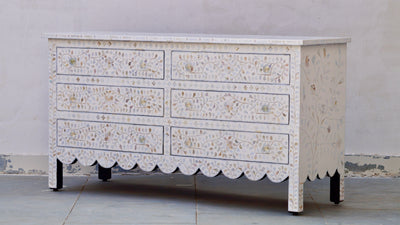 Mother of Pearl Chest of 6 Drawers - White Floral